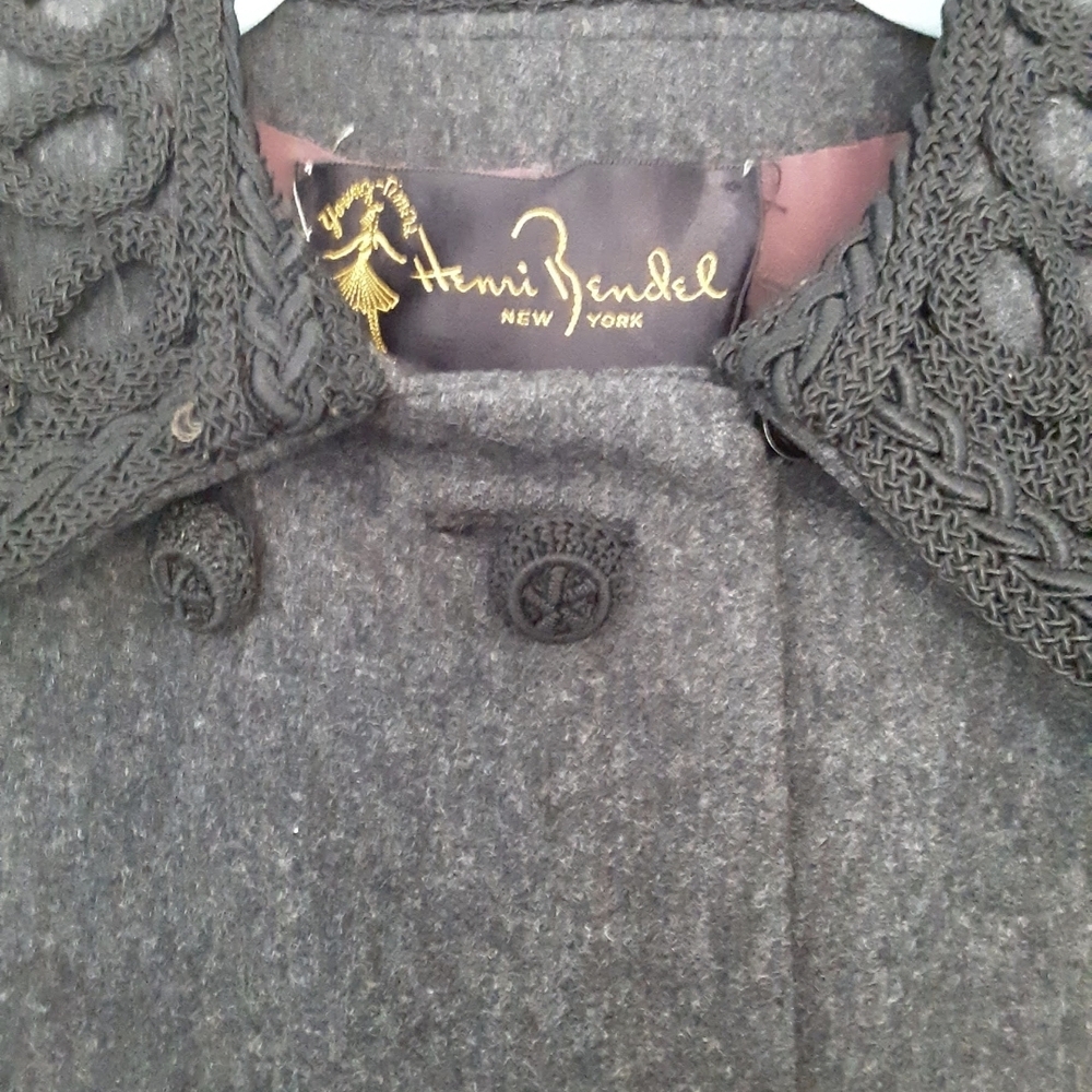 Henri Bendel Charcoal Princess Coat with Textured Accents